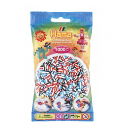 Hama bag of 1000 White Striped Mix Beads