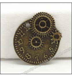 Metallic Clock with Gears 20x21mm  4pcs