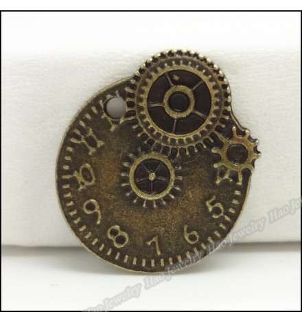 Metallic Clock with Gears 20x21mm  4pcs