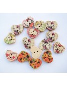 Wooden Button Heart 1,5cm Kitty