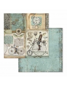 Χαρτί Scrabooking διπλής όψης "Voyages Fantastiques retro bicycle" - Stamperia