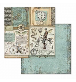 Χαρτί Scrabooking διπλής όψης "Voyages Fantastiques retro bicycle" - Stamperia