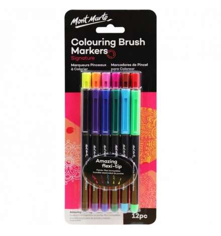 Signature Colouring Brush Markers 12pcs - Mont Marte