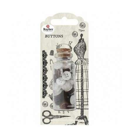 Plastic Buttons 72pcs Brown/White Tab