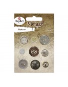 Plastic Buttons 9pcs Vintage Silver