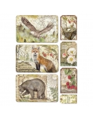 Ricepaper A4: "Forest framed eagle, bear, fox"