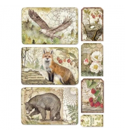 Ricepaper A4: "Forest framed eagle, bear, fox"