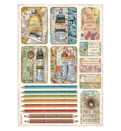 Ricepaper A4: "Atelier Tubes of paints and pencils"