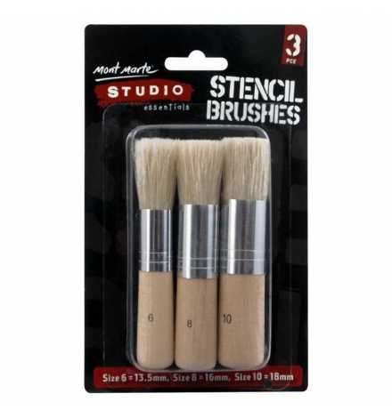 Paint Brush Set 3pcs White Bristle Stencil - Mont Marte