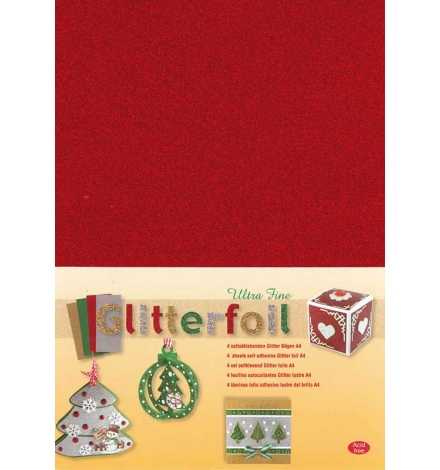 Self Adhesive A4 glitter foil Red 4 sheets
