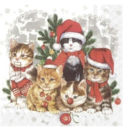 Χριστουγεννιάτικη Χαρτοπετσέτα  Γάτες - Άγιος Βασίλης
