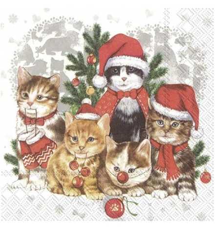 Χριστουγεννιάτικη Χαρτοπετσέτα  Γάτες - Άγιος Βασίλης