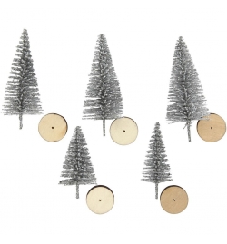 Model Tree 4+6cm Silver with Wooden base 5pcs