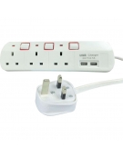 Power Extension 3way + 2USB 3m