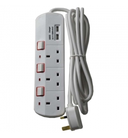 Power Extension 3way + 2USB 3m
