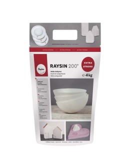 Κεραμική σκόνη χύτευσης Raysin 200 από την Rayher, πρακτική συσκευασία 4 κιλών ολόλευκη, ιδανική για καλούπια σιλικόνης.