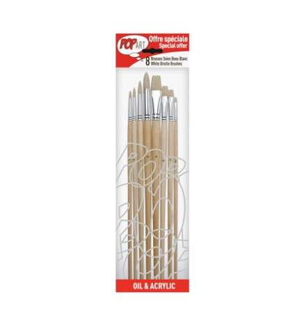 Paint Brushes Bristol 8pcs 4 Round + 4 Flat