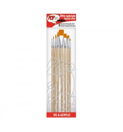 Paint Brushes Yellow 8pcs 4 Round + 4 Flat