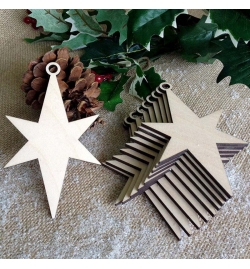 Christmas Wooden Decoration 8cm Set 10pcs Star