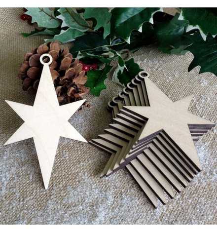 Christmas Wooden Decoration 8cm Set 10pcs Star