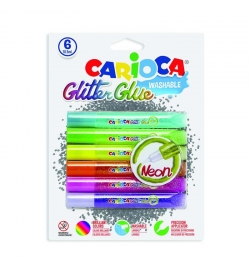 Glitter με γόμα σετ Fluo 6 χρωμάτων - Carioca