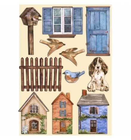 Colored Wooden Shapes 15x21cm Create Happiness Welcome Home houses - Stamperia