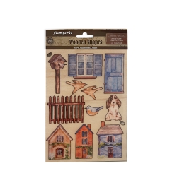 Colored Wooden Shapes 15x21cm Create Happiness Welcome Home houses - Stamperia