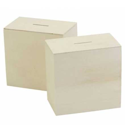 Wooden Money Box 10x10x6cm