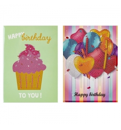 Diamond Greeting Cards 13x18cm Cup Cakes / Balloons