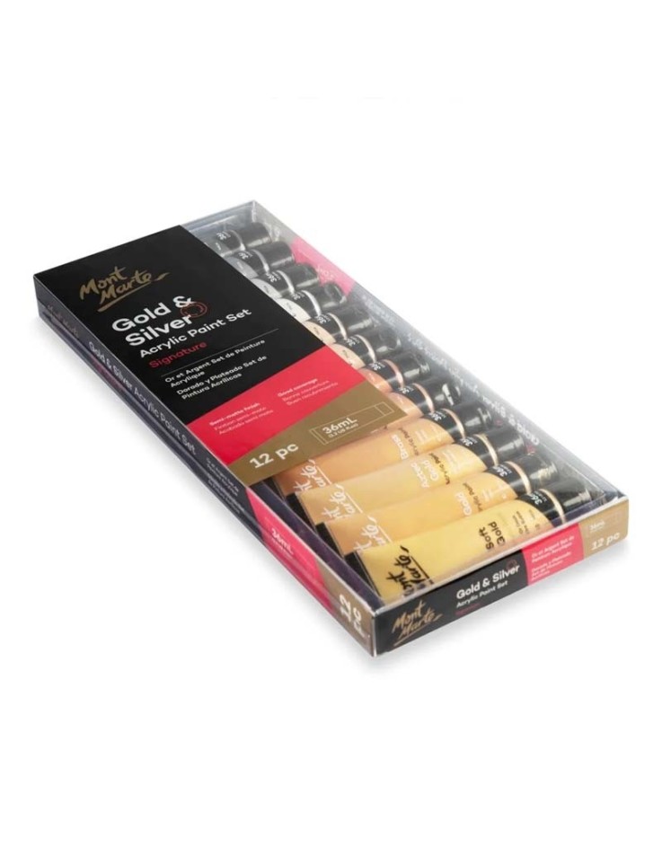 Paints Acrylic Gold & Silver Set 12pcs x 36ml - Mont Marte
