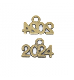 Metal Charm Antique Bronze 14x9mm "2024" 1piece