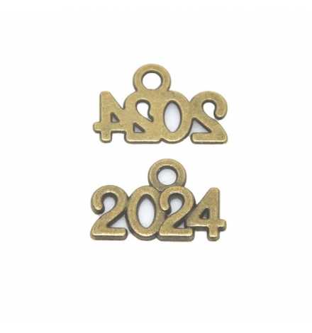 Metal Charm Antique Bronze 14x9mm "2024" 1piece