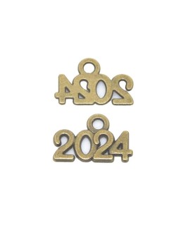 Metal Charm Antique Bronze 14x9mm "2024" 1piece