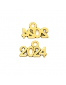 Metal Charm Antique Gold 14x9mm "2024" 1piece