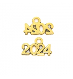 Metal Charm Antique Gold 14x9mm "2024" 1piece