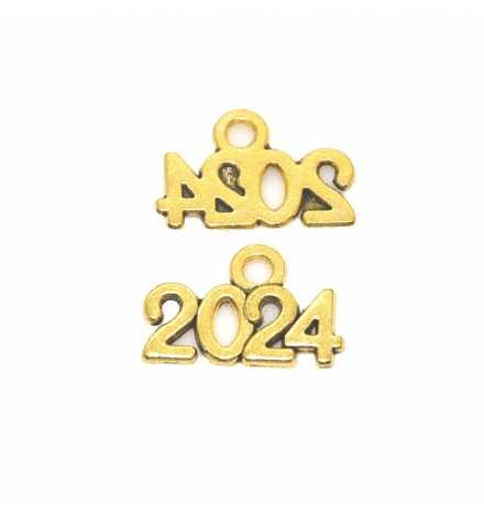 Metal Charm Antique Gold 14x9mm "2024" 1piece