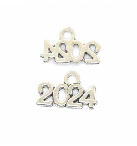 Metal Charm Silver 14x9mm "2024" 1piece