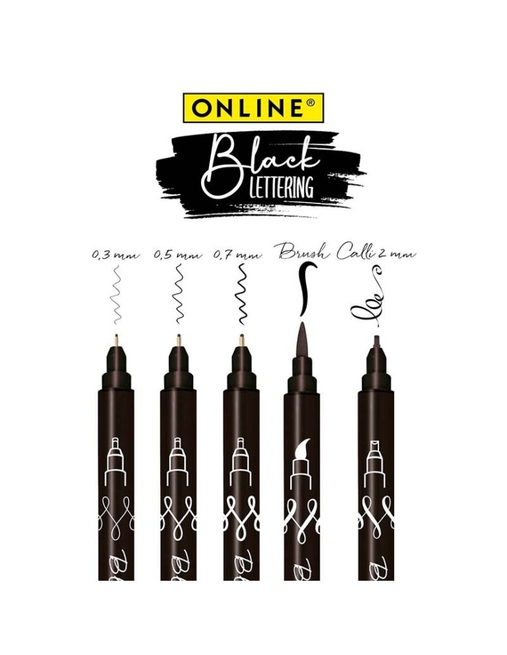 Σετ 5 Μαρκαδόροι Cali.Brush Μαύροι Lettering - Online