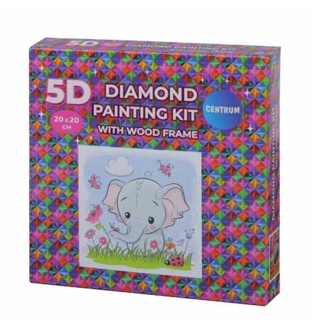 Diamond Painting Kit 20x20cm με ξύλινο πλαίσιο "Ελεφαντάκι"