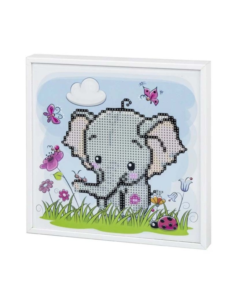 Diamond Painting Kit 20x20cm με ξύλινο πλαίσιο "Ελεφαντάκι"