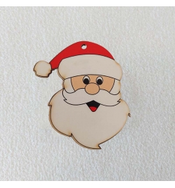 Χριστουγεννιάτικο εκτυπωμένο στολίδι σε ξύλο  10cm - Άγιος Βασίλης Κεφάλι