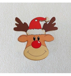 Χριστουγεννιάτικο εκτυπωμένο στολίδι σε ξύλο  10cm - Ρούντολφ Κεφάλι