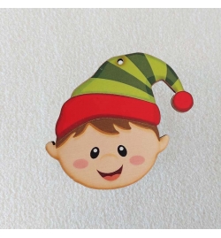 Χριστουγεννιάτικο εκτυπωμένο στολίδι σε ξύλο  10cm - Ξωτικό Κεφάλι