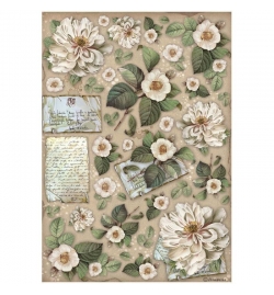 Ricepaper A4: "Vintage Library flowers and letters"