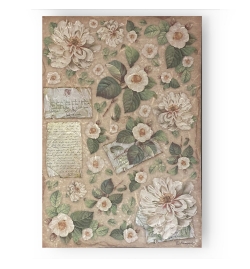 Ριζόχαρτο A4: "Vintage Library flowers and letters"