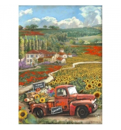 Ricepaper A4: "Sunflower Art vintage car"