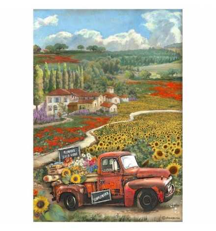 Ricepaper A4: "Sunflower Art vintage car"
