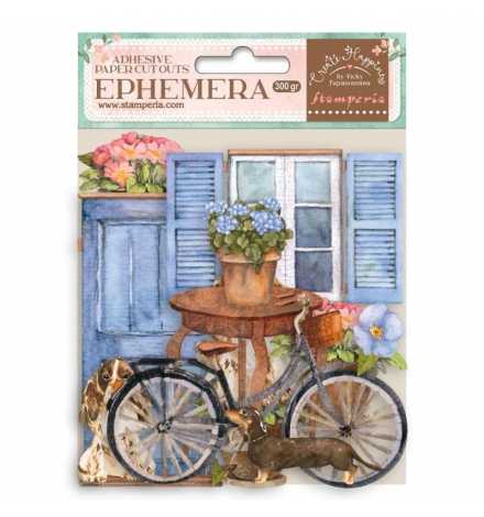 Adhesive Die Cuts Ephemera - Create Happiness Welcome Home bicycle and flowers - Stamperia