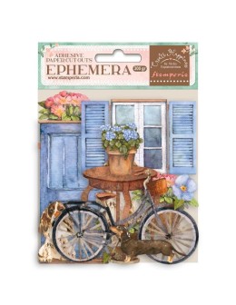 Adhesive Die Cuts Ephemera - Create Happiness Welcome Home bicycle and flowers - Stamperia