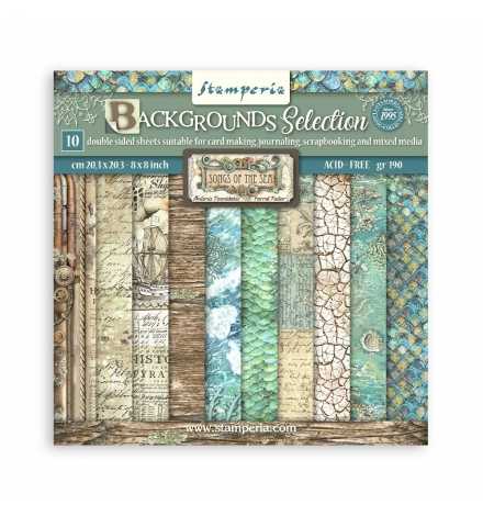 10 Χαρτιά Scrapbooking 20x20cm "Backgrounds Selection - Songs of the Sea" - Stamperia